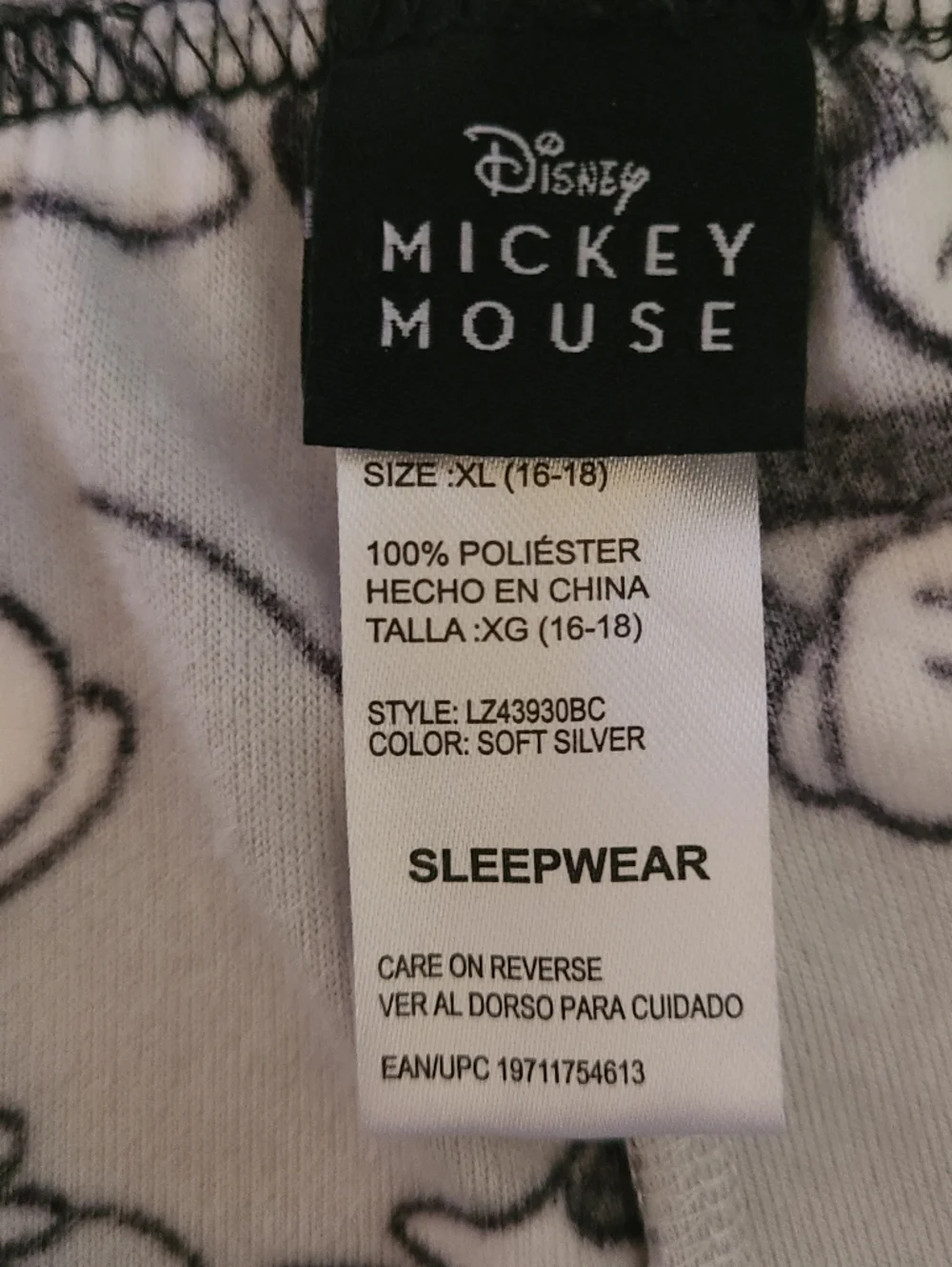 Disney Mickey & Minnie Mouse Fleece Pajama Pants Gray XL 16-18 Pockets